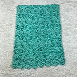 Valerie Bertinelli crochet overlay turquoise pencil skirt, size 2